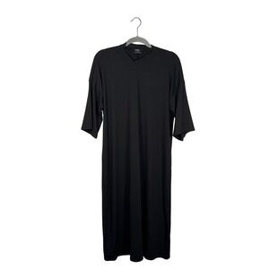 Dressed in Lala Ribbed V Neck Midi‎ Dress Black Size S Casual Basic Everyday